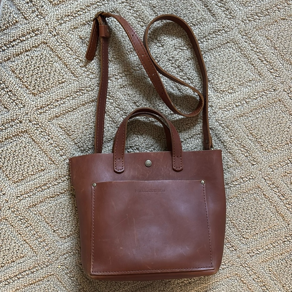 Portland Leather Goods Mini crossbody tote classic style.